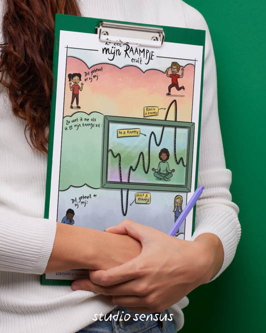 Een leeg invulblad met titel zo ziet mijn raampje eruit. Je kunt invullen wat er bij jou geeurt als je boven, onder of in je raampje zit.