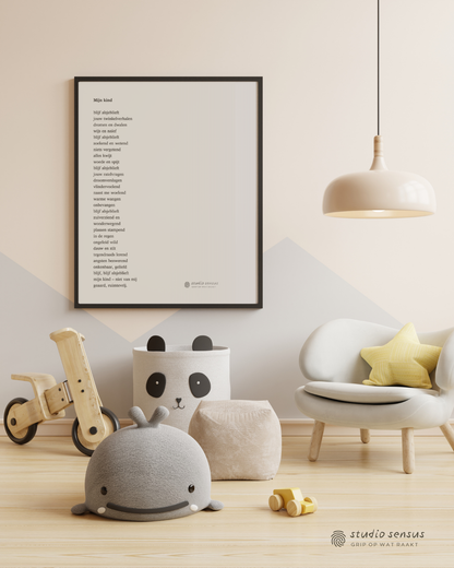 Ingelijste poster met het gedicht Mijn Kind van Michèlle van Vlerken